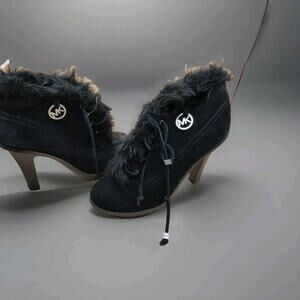 Boots Womens 7.5 M Carlie Fur Trim High Heels Ankle Lace Up Black